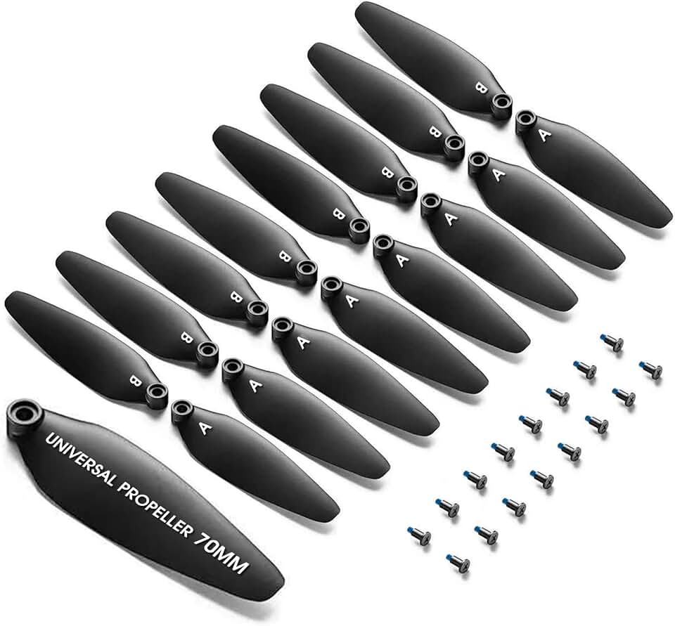 Universal 70mm/2.76In Drone Propellers for S159, S166, AE20,YL59, V168,AE20Max Models - Replacement Drone Accessories with Stable and Low-Noise Operation,High-Strength Blades,16-Pack(Black)