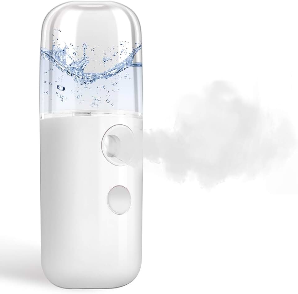 GIVERARE Nano Facial Steamer, Handy Mini Mister, USB Rechargeable Mist Sprayer, 30ml Visual Water Tank Moisturizing&amp;Hydrating for Face, Daily Makeup, Skin Care, Eyelash Extensions-White