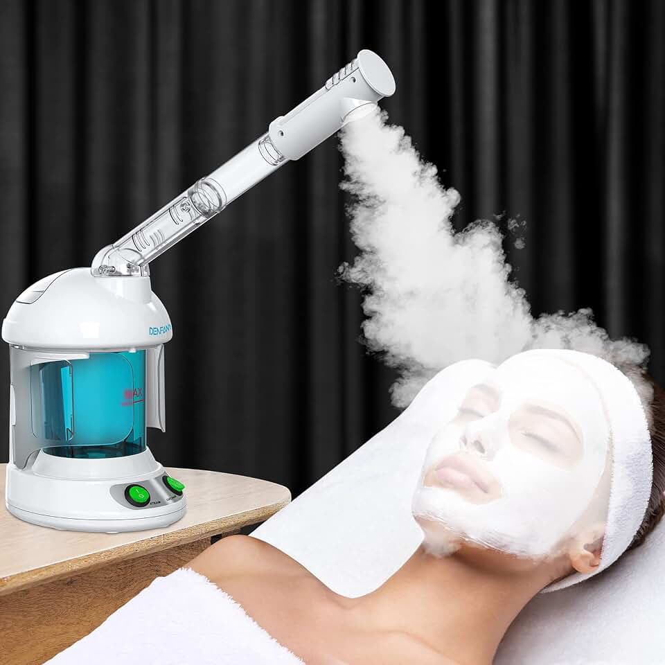 DENFANY Facial Steamer with Ozone Extendable 360° Arm - for Home or Salon | Deep Hydration, Skin Refresh, Adjustable Mist Angle, 300ml Tank, Easy to Clean, Use Sitting or Lying Down ClimatePartner certified
