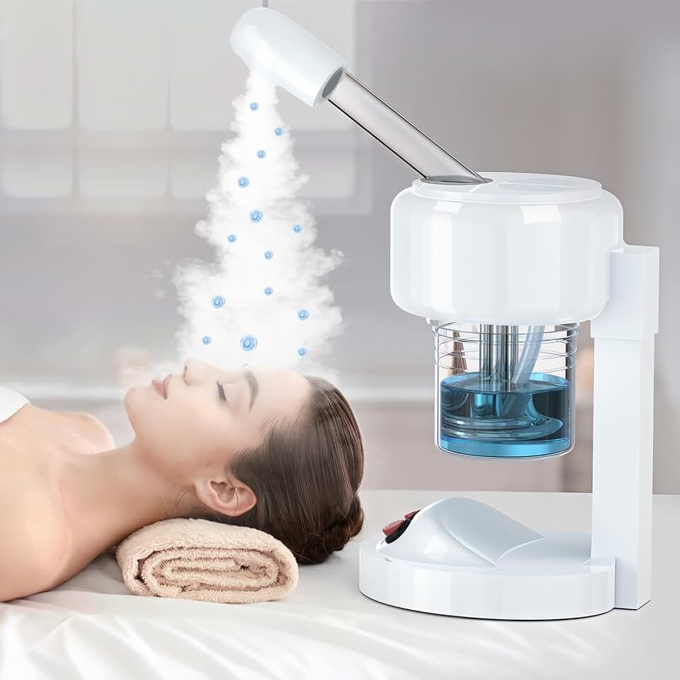 Portable Facial Steamer with Removable Water Cup, UV Ozone Nano Ionic Face Steamer for Facial Deep Cleaning, Unclogs Pores, Hydrating and Sinus Relief for Women Men Home SPA, Warm Mist