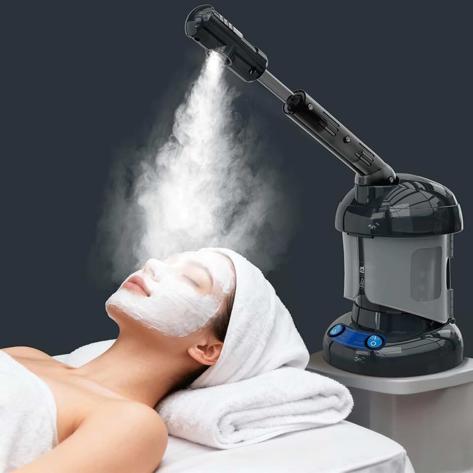Facial Steamer, Nano Ionic Ozone Face Steamer for Home &amp; Salon | Extendable arm with 360° rotating nozzle, 400ml tank provides 40 minutes of steam for daily skincare at home or salon