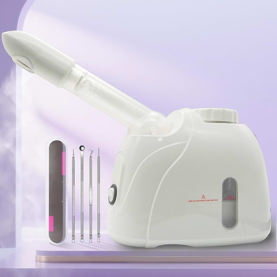 LIXESZT Facial Steamer with 360 Degree Arm, Nano Mist &amp; 4Pcs Skin Kit | Nano warm mist, 360 degree swivel arm, 100 ml tank, aroma pad, flower basket, and 4-piece stainless steel skin care kit