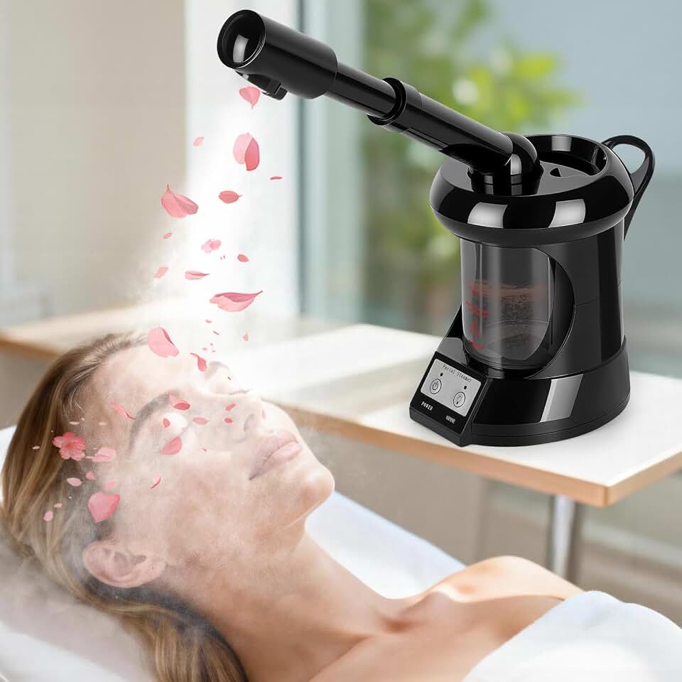 Facial Steamer with Extendable Arm, Deep Cleansing and Hydration | More Steam, Portable Ozone Steamer, Nano Ionic Face Steamer for Beauty, Spa and Home Use, Black