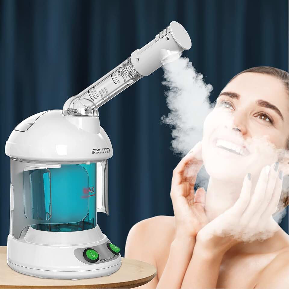 KINLITO Facial Steamer Ozone 360° Arm - Nano Ionic Warm Mist for Home Spa | Professional Spa Experience, 300ml Large Tank, Easy to Clean, 40 Min Steam Time, Use Sitting or Lying Down ClimatePartner certified