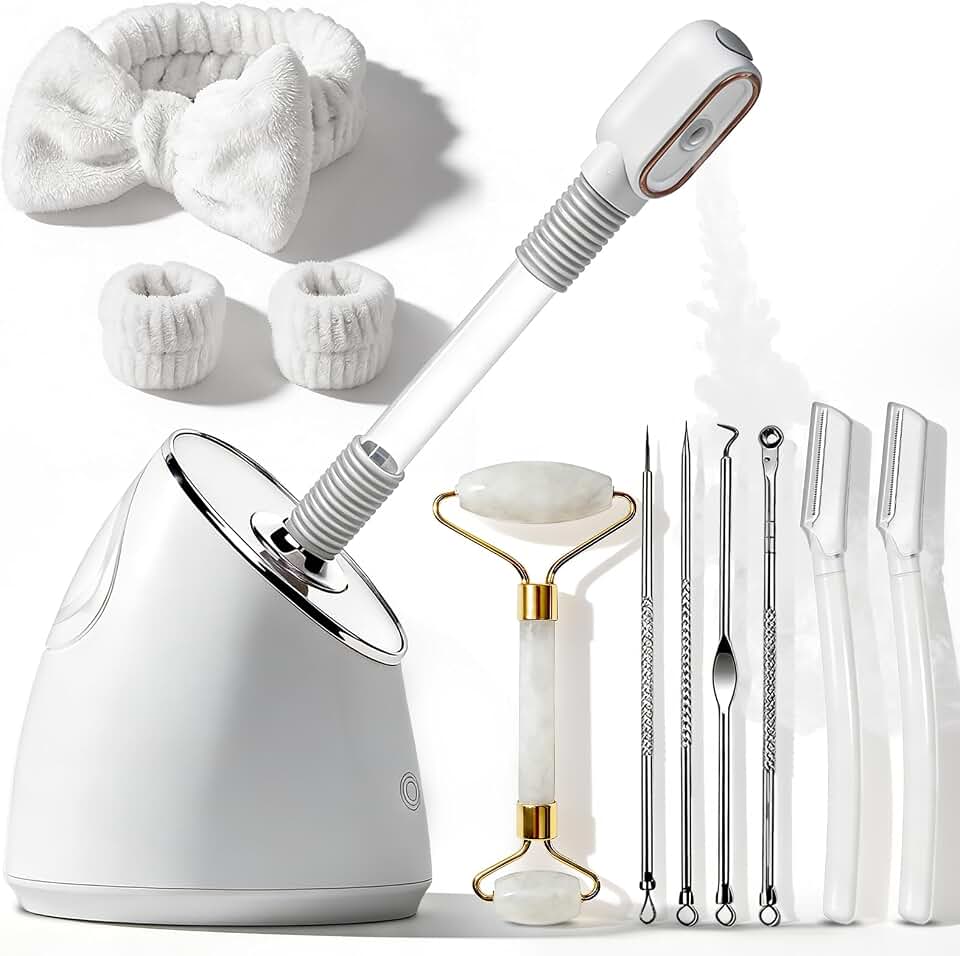 Pjordo Facial Steamer Spa Kit, Nano Ionic Face Steamer for Deep Cleaning Unclogs Pores, Warm Mist Humidifier Steamer for Face Home Sauna SPA, Self Care Gifts for Women