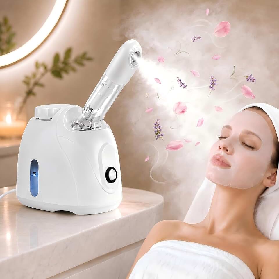 Rsefly Facial Steamer, Nano Ionic Face Steamer with 360° Rotating Arm, 160 mL Water Tank and Aromatherapy, Portable Spa Machine for Estheticians, Deep Cleaning and Hydration, Home Salon Use