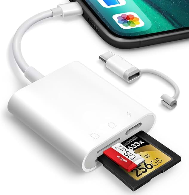 SD Card Reader for iPhone iPad, Oyuiasle Digital Trail Camera SD Card Viewer with Dual Slot for MicroSD/SD, Lightening&amp;USBC Dual-Connector Memory Card Adapter for Photography, Plug &amp; Play