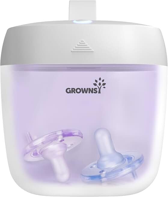 GROWNSY Pacifier Sanitizer Case Portable on The Go for Baby, White | UV Light Sanitizer Pacifier Holder, USB Charging Sanitizer Case, Mini Pacifier Sanitizer 99.99% Cleaned in 59 Seconds Global Recycled Standard