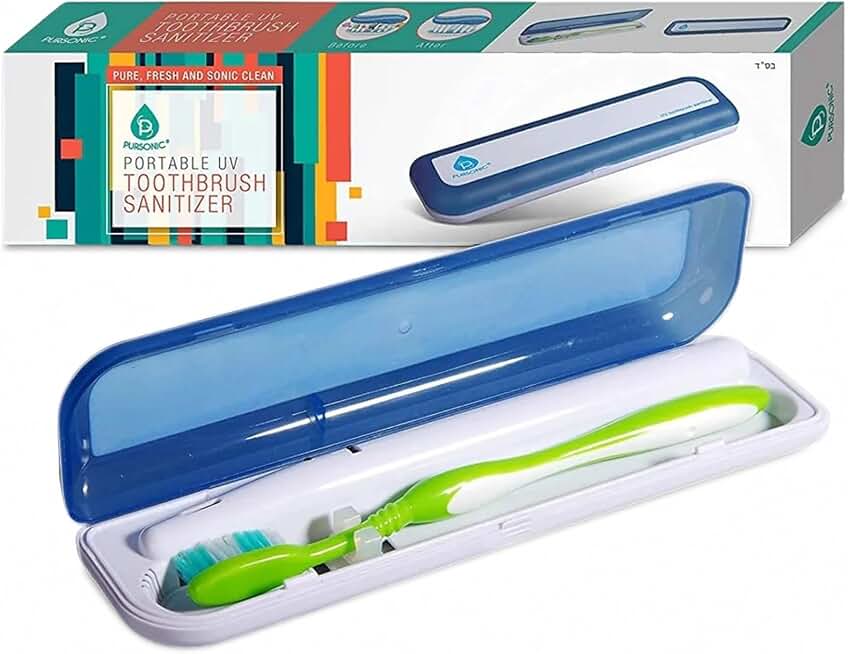 Pursonic Portable UV Toothbrush Sanitizer Case - Travel Toothbrush Sanitizer and Holder - For Electric and Manual Brush Heads with UV Light &amp; Auto Shut Off Timer