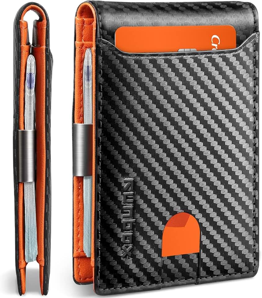 RUNBOX Slim Wallet for Men - RFID Blocking Leather Bifold with Money Clip