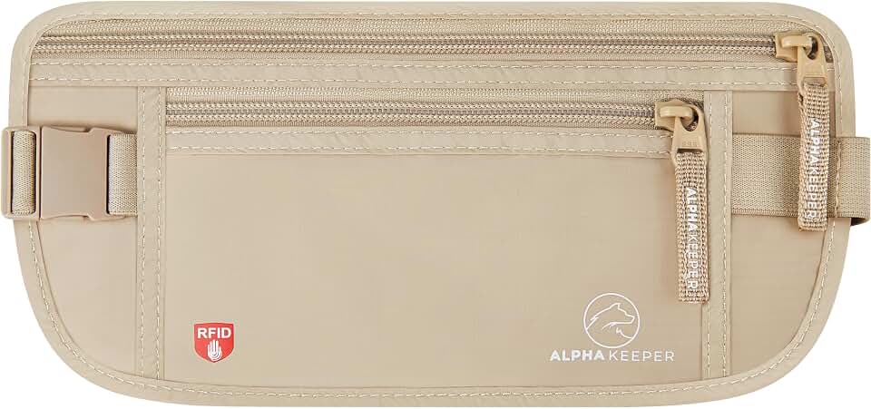 Alpha Keeper Money Belt for Travel Hidden Under Clothes – RFID Blocking Passport Holder &amp; Slim Waist Wallet Pouch for Women &amp; Men, Anti-Theft Travel Accessories