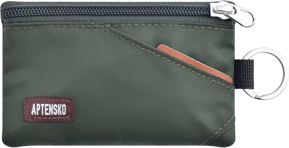 RFID Blocking Travel Wallet with Adjustable Lanyard, Small Nylon Zipper Pouch and Badge Holder for ID, Credit Cards, Cash, Keys, Commuters (AmyGreen)