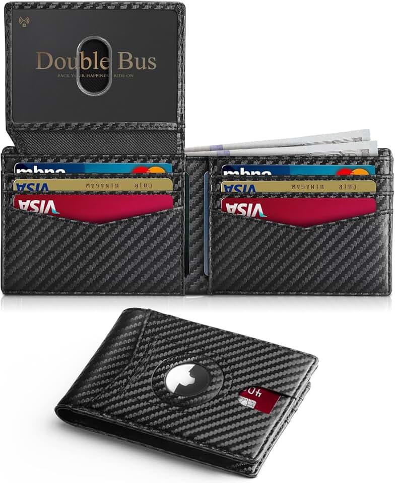 Wallet for Men AirTag Slim RFID Blocking Leather Bifold Gift Box