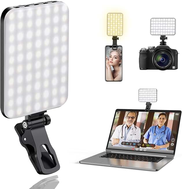 ALTSON 60 LED Portable Selfie Light Video Conference Lighting with Clip &amp; Camera Tripod Adapter Rechargeable 2200mAh CRI 97+, 3 Lighting Modes for Phone iPhone Webcam Laptop Photo Makeup