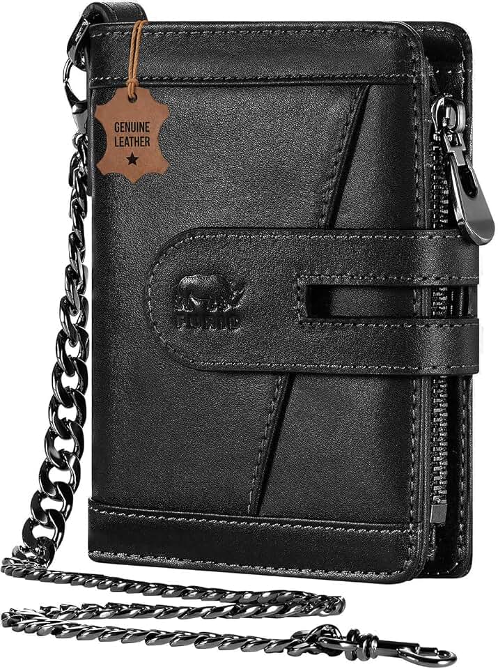 furid Genuine Leather Men's Wallet: Zipper Pocket Anti-Theft Chain Wallet
