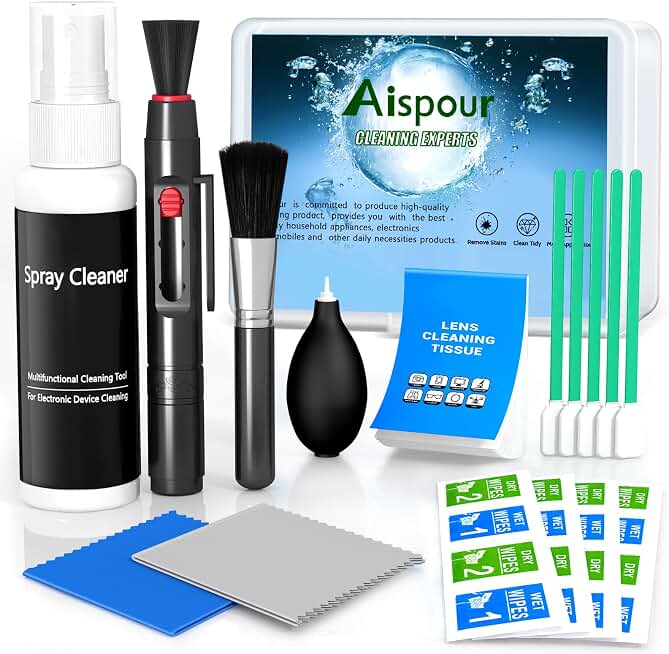 Aispour Camera Lens Cleaning Kit, 10-in-1 Camera Cleaning Kit | Camera Lens Cleaner and Camera Accessories, Includes Lens Cleaning Kit/Lens Cleaner/Lens Cleaning Pen/Gentle Brush