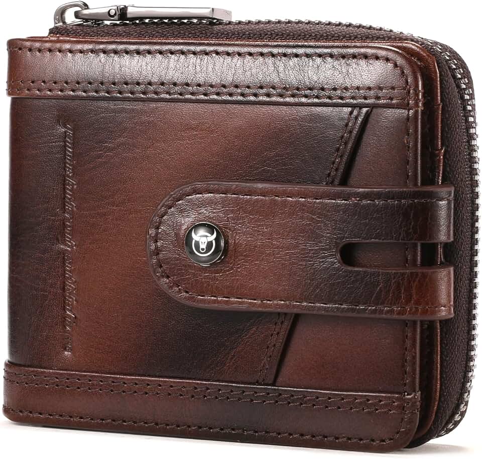 BULLCAPTAIN Genuine Leather Men's Wallet with Zipper T23 (Coffee)