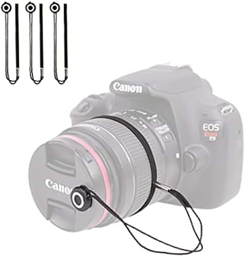 Foto&amp;Tech Camera Lens Cap Leash with Elastic Cord, Compatible with Universal DSLR SLR Evil Mirrorless Cameras Video (x3)