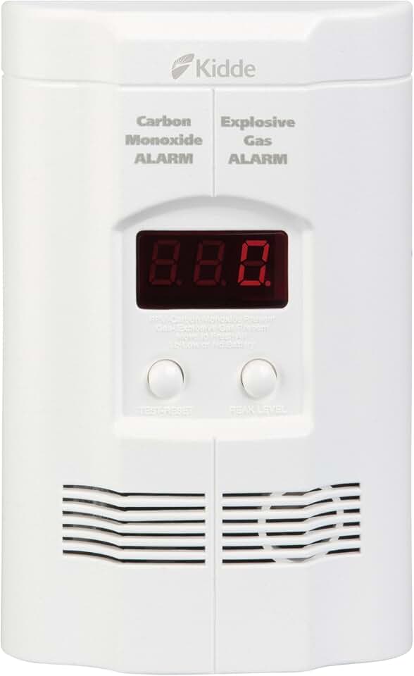 Kidde Carbon Monoxide + Explosive Gas, Natural Gas &amp; Propane Alarm, Plug-in with 9V Battery Backup, Digital Display, 85 dB Alarm, LED Status Indicators, 3rd Edition