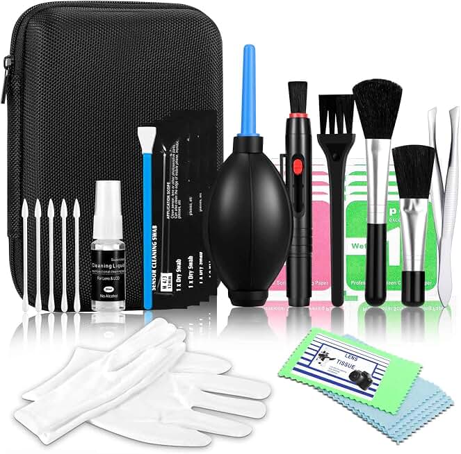 Camera Cleaning kit - Professional Camera Lens Cleaning Kit, Complete DSLR &amp; Mirrorless Camera Sensor Cleaning Set Kit with Lens Pen, Blower, Brush, and Solution for Photography Supplies