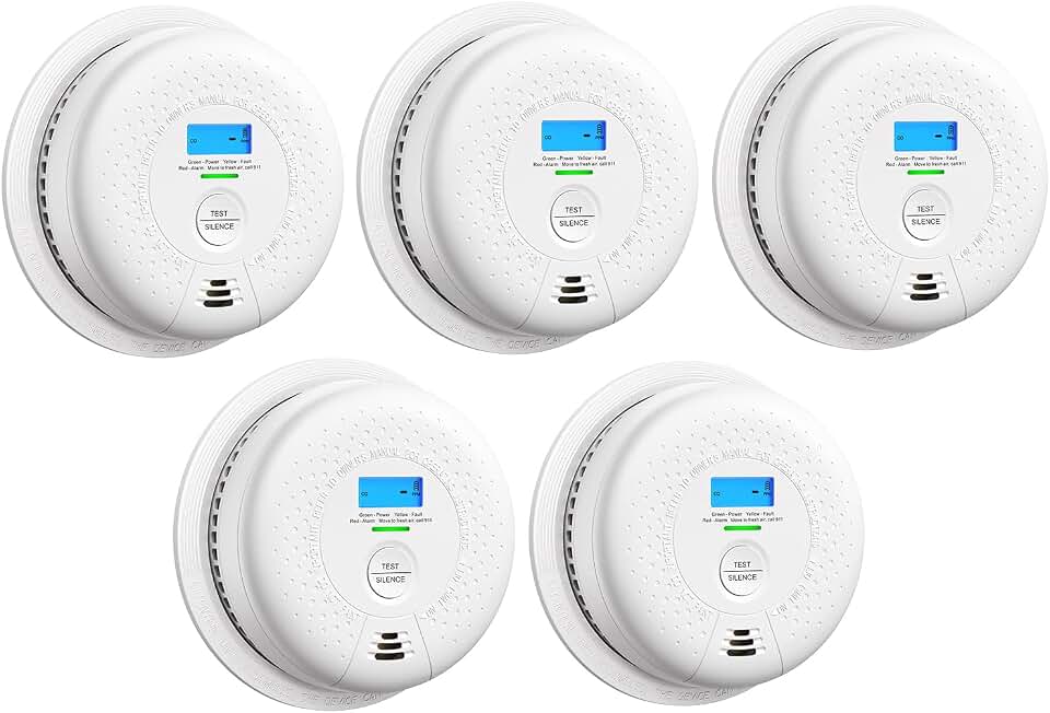 X-Sense Smoke Detector and Carbon Monoxide Detector, SC01, 5-Pack | 10-Year Sealed Battery (Not Hardwired), Real-Time CO and Battery LCD Display, UL 217 &amp; UL 2034 Certified