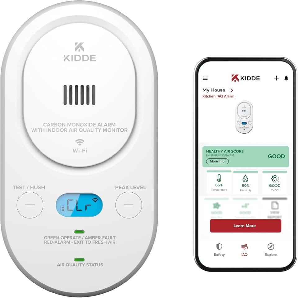 Kidde Smart CO Detector + Indoor Air Quality, Plug-in &amp; AA Battery, COPDLQW | Smart Alarm with Real-Time Alerts, Air Quality Analysis, Detects Low Levels of Carbon Monoxide, Digital Display, 5th Edition