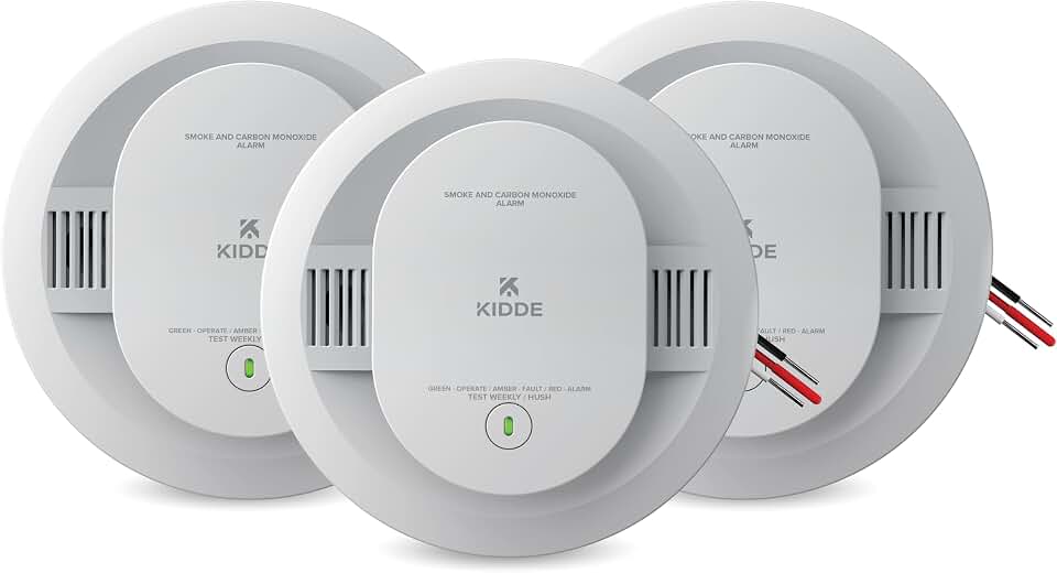 Kidde Smoke &amp; CO Detector, Hardwired &amp; AA Battery Backup, 30CUAR, 3 Pack | Wired Interconnect Capability, Smoke and Carbon Monoxide Detection, LED status lights, Ideal for Homes and Apartments