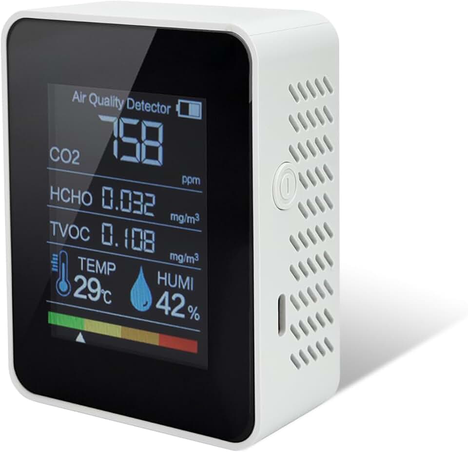 Carbon Dioxide Detector Portable, White | Formaldehyde TVOC Air Quality Monitor with Digital Display,Real Time Temperature Humidity Sensor for HomeTravel RV Indoor Use