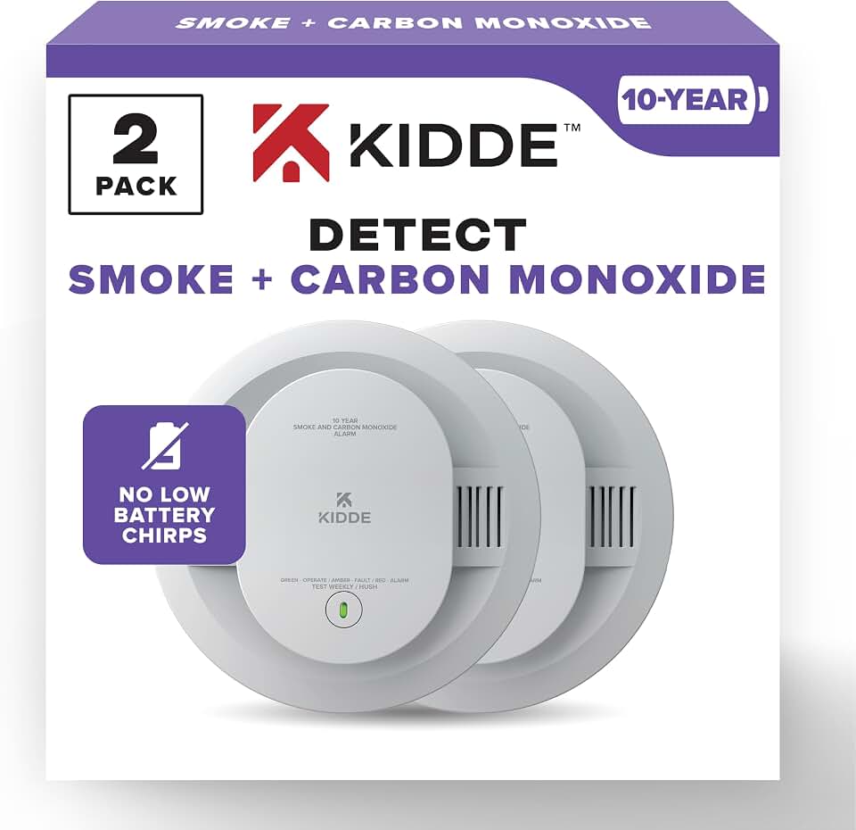 Kidde Smoke &amp; Carbon Monoxide Detector, 10-Year Battery, 30CUD10, 2 Pack | No Battery Replacements or Low Battery Chirps, 2-in-1 Detection, LED Status Lights, Ideal for Homes &amp; Apartments