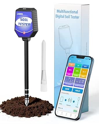 8-in-1 Smart Soil Tester with App Control, Soil Moisture Meter for Plants with pH, Light, Salinity, Fertility, EC, Temperature, Humidity Sensor, Wireless Soil Analyzer for Indoor & Outdoor Gardening.