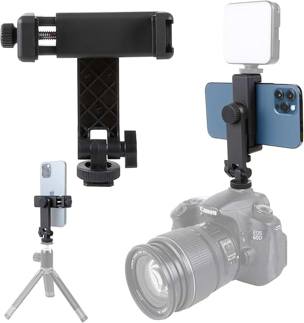Multifunctional Universal Cell Phone Tripod Mount Adapter with 360 Rotation Camera Hot Shoe Phone Holder Compatible with Canon Nikon Sony DSLR