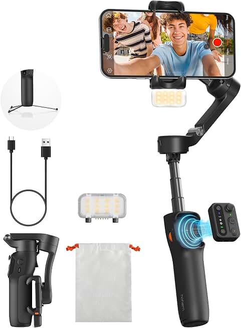 hohem iSteady X3 3-Axis Gimbal Stabilizer for iPhone &amp; Android, Black | Detachable Remote, iSteady 8.0 Anti-Shake, Tripod &amp; Extendable Rod, Magnetic Fill Light, AI Tracking, Foldable 0.93lb Design