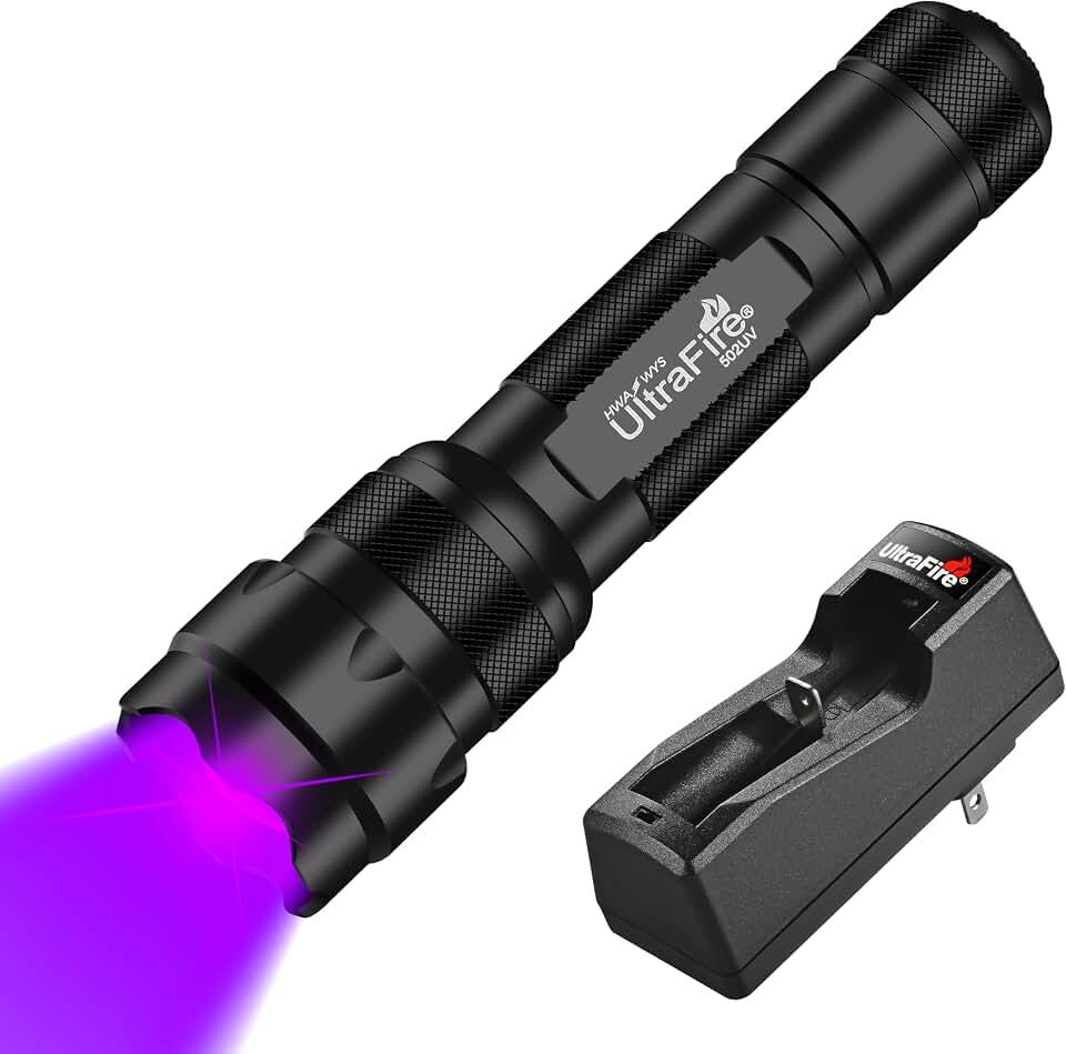 ULTRAFIRE 395-405nm UV Flashlight for Resin Curing, Zoomable Black Light | Pet urine stain checks on carpets and upholstery; UV leak detection light for automotive and HVAC fluorescent dye inspection Recycled Claim Standard Blended