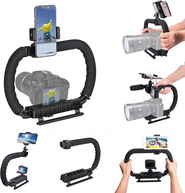 3-Shoe DSLR/Action Camera/Camcorder/Phone Stabilizer Expansion Cage Mount | Moviemaking Holder Rig YouTube TikTok Vlogging Video Kit Compatible with GoPro Canon Nikon Sony iPhone Android