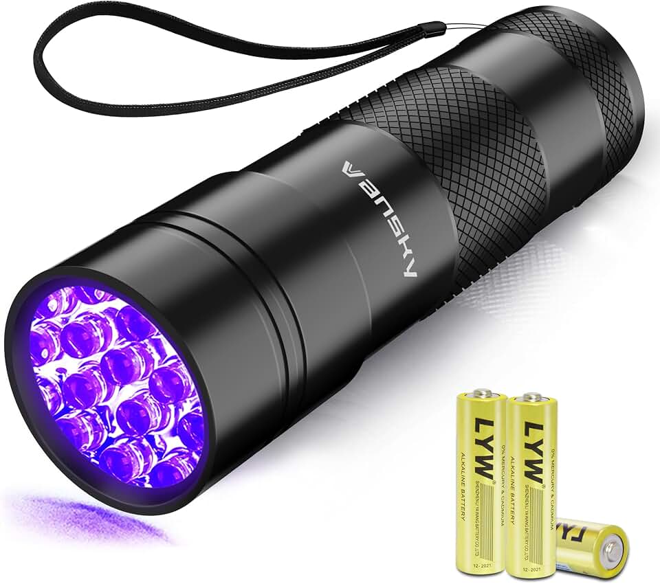UV Light 395nm Blacklight Flashlight: Vansky 12 LED Black Light Mini Pet Urine Detection for Invisible Dog/Cat Dried Urine Stains on Carpet, Scorpion Finder, Resin Curing
