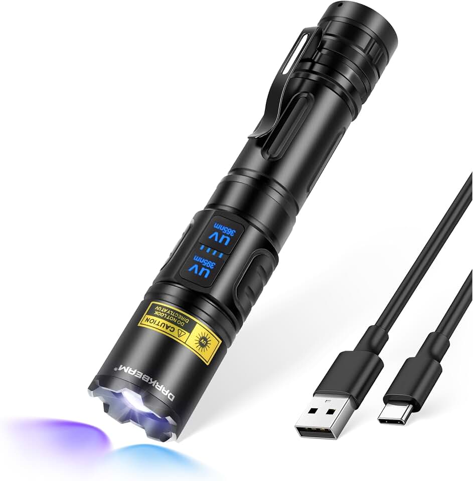 DARKBEAM UV Flashlight 365nm &amp; 395nm Dual Black Light Woods Lamp Ringworm | 365 395 nm Blacklight Flashlights, Rechargeable LED Ultraviolet Powerful, for Pet Urine, Uranium Glass, Rocks, Resin Curing ClimatePartner certified
