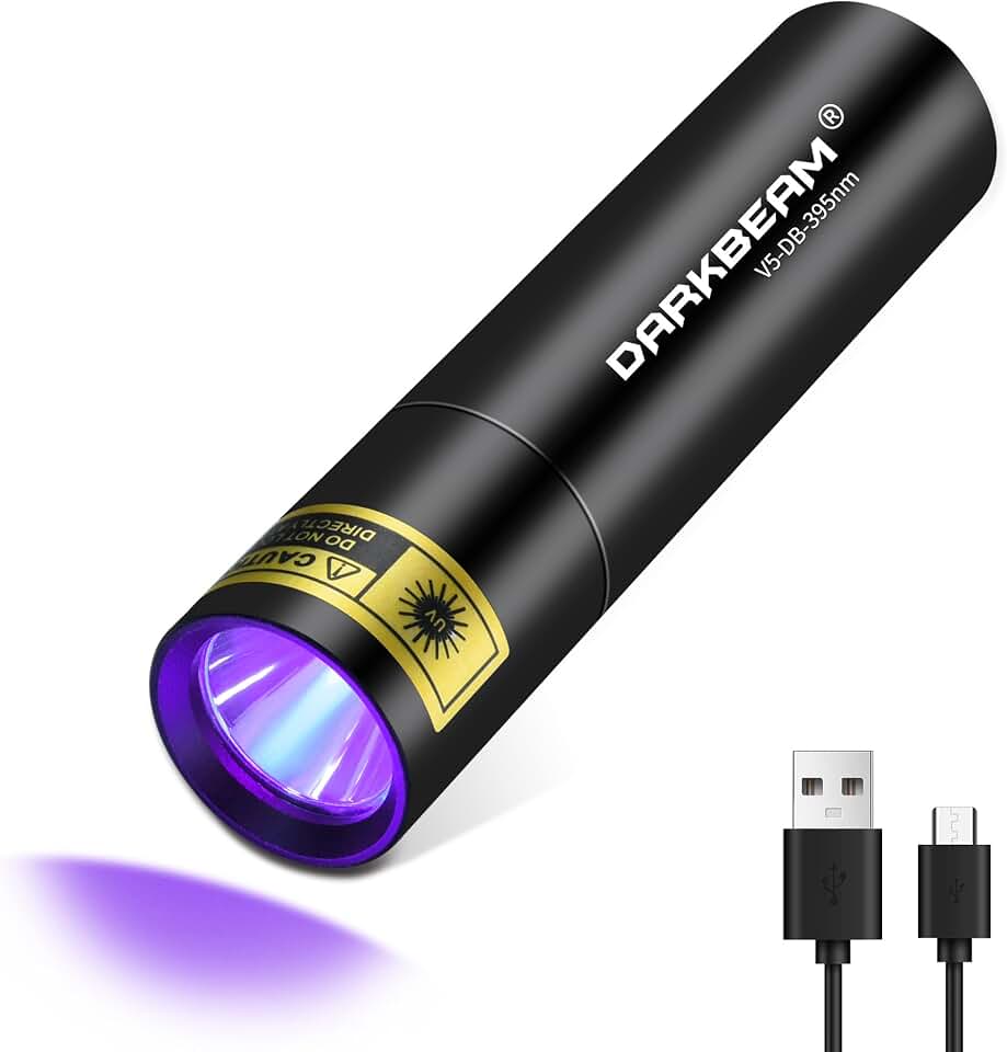 DARKBEAM Flashlight UV Black Light 395 NM, Mini but Powerful USB- C | LED Rechargeable Woods Lamp, Ultraviolet Flashlights for Pet Dog Urine, Stains Detection / Resin Curing / Fluorescent Agent ClimatePartner certified