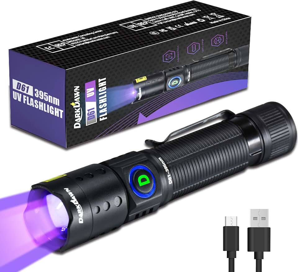 DARKDAWN UV Flashlight 395nm Black Light Mini USB Rechargeable Ultraviolet LED Blacklight Woods Lamp Powerful Fluorescent Portable Detector for Pet Urine Stains, Scorpions, Resin Curing ClimatePartner certified