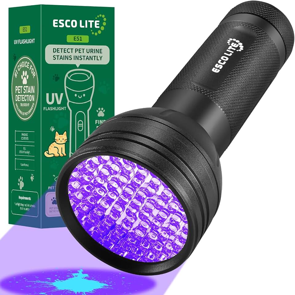 ESCO LITE Black Light for Pet Urine Detection UV Flashlight 395nm Pet Urine Detector Light for Cat Pee and Dog Stains Carpets Floors