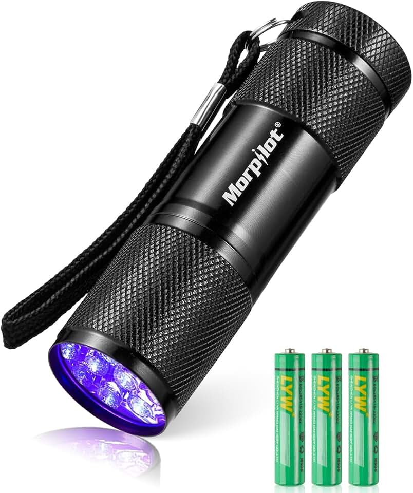 Morpilot Mini UV Blacklight Flashlight, 395nm 9 LED Pet Urine Detector | 1 Pcs For Dog/Cat Stains, Resin Curing, Bed Bugs &amp; Dry Stains Detection Light, Batteries Included