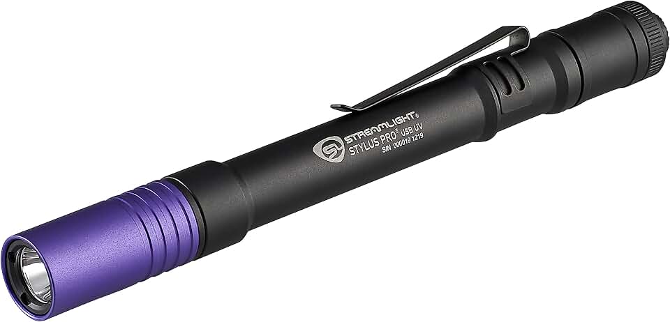 Streamlight 66149 Stylus Pro UV LED Penlight with Holster, Black | USB rechargeable capable; includes nylon holster; multi-mode lighting; IPX-rated water resistant; impact-resistance tested