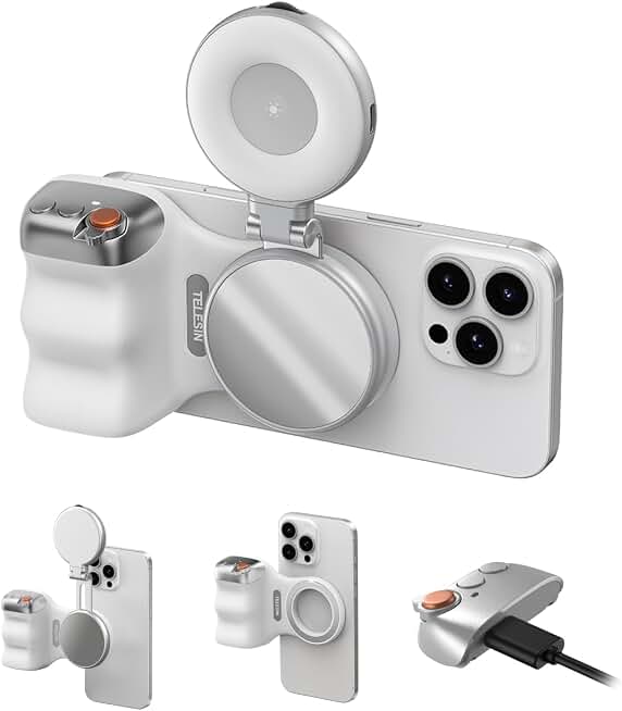 TELESIN Magnetic Phone Camera Grip &amp; C03 Magnetic Selfie Light Creator Kit | Fun Shot Selfie Grip Handle Bundle Kit Compatible for iPhone Magsafe &amp; Android Selfies/Photography/TikTok/Zoom Calls/Video Global Recycled Standard