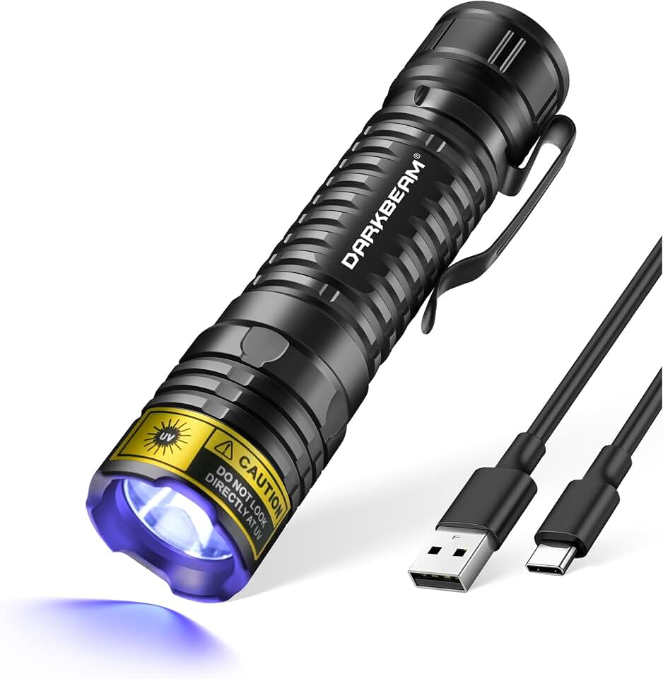 DARKBEAM UV Flashlight 395nm LED Black Light Woods Lamp Ultraviolet Lights | Blacklight Flashlights Rechargeable Mini Powerful, Pet Urine Detector, for Cat Ringworm, Uranium Glass, Rocks, Resin Curing ClimatePartner certified
