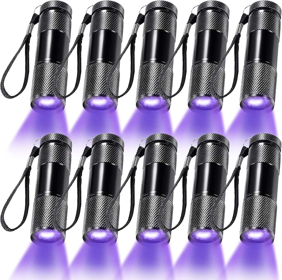 ROCEEI 10 Pieces UV Blacklight Flashlights, LED Lights, Handheld Blacklight, Mini Torch Detector, Portable UV Flashlight for Pets (Purple Light) | Mini Blacklight Flashlights LED, Portable Detector for Pet Urine Stains, Compact Handheld for Home Hotel Inspection