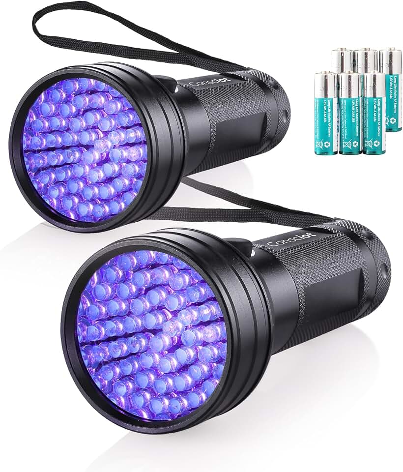 2 Pack UV Flashlight Black Light, Consciot 51 LED 395nm Ultraviolet Blacklight, Pet Urine Detector for Dog/Cat Urine, Dry Stains, Bed Bug, Resin Curing, Matching with Pet Odor Eliminator