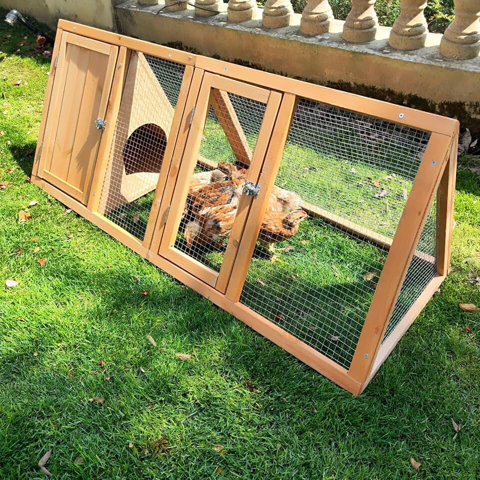 Rabbit Hutch Outdoor Chicken Coop Run A-Frame Bunny Cage Wooden Quail Cage w/ 2 Door &amp; Ventilated Wire Fence Small Animal Cage for Garden Backyard Farms 47 x 18 x 19.5 in
