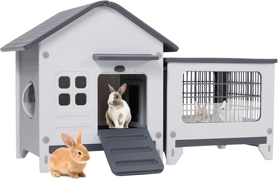 Rabbit Hutch Outdoor Indoor Plastic Bunny Cage Enclosure Guinea Pig Cage | Chew-Proof, Waterproof Rabbit House, Pet House for Small Animals