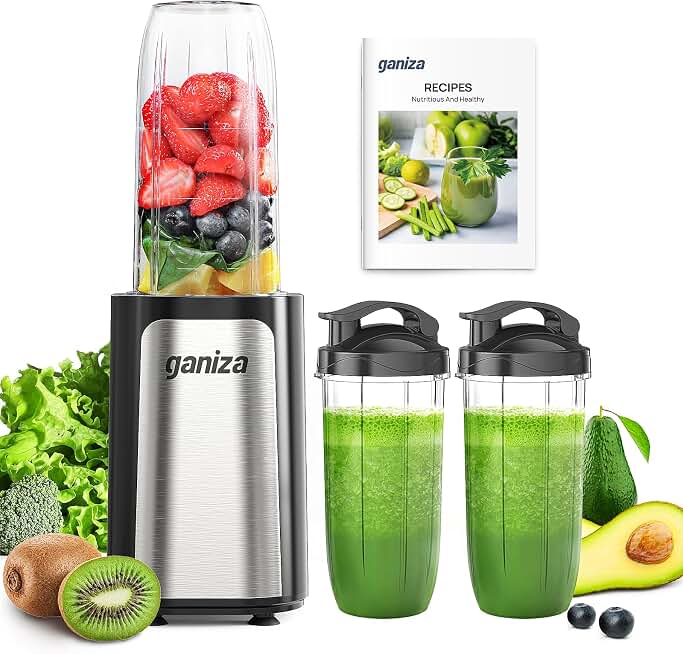 Ganiza Smoothie Blender, 14Pcs Portable Personal Blender Shakes &amp; Smoothies | With 3 Travel Cups (1*24oz &amp; 2*17oz), Peak Power 900W Single Serve Smoothie Maker for Kitchen, BPA-Free, Nutritious Recipe ClimeCo Certified