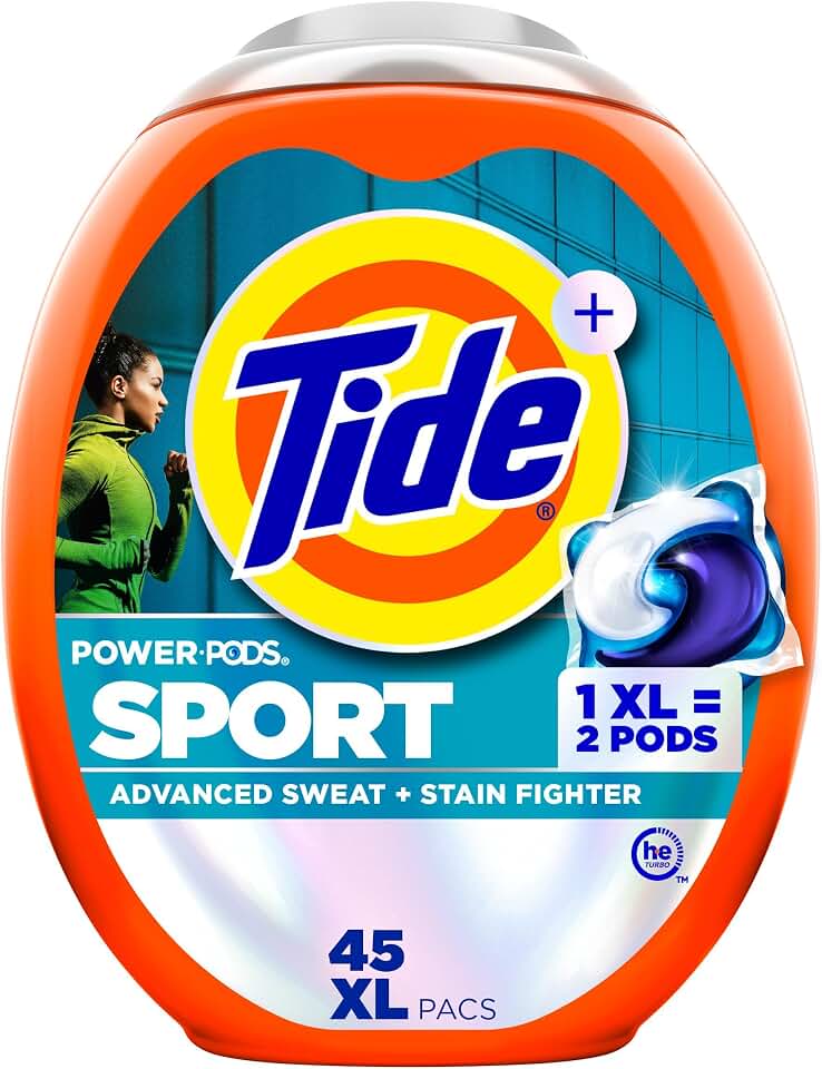 Tide Power Pods Sport Laundry Detergent Pacs, 45 Count, Advanced Sweat + Stain Fighter GreenCircle Sustainable Energy Practices