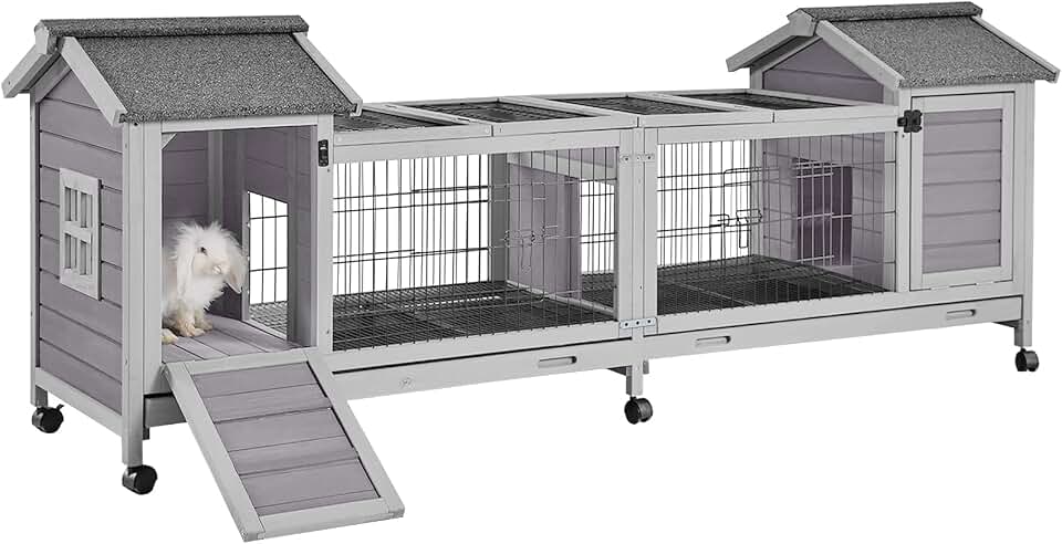 GUTINNEEN Rabbit Hutch Indoor Outdoor Bunny Cage Upgrade Large Space for Rabbit,Guinea Pig,Bunny and Other Small Animals,On Wheels Move Easily.